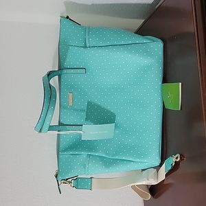 New Kate Spade large diaper bag mint polka dot green blue big baby tote